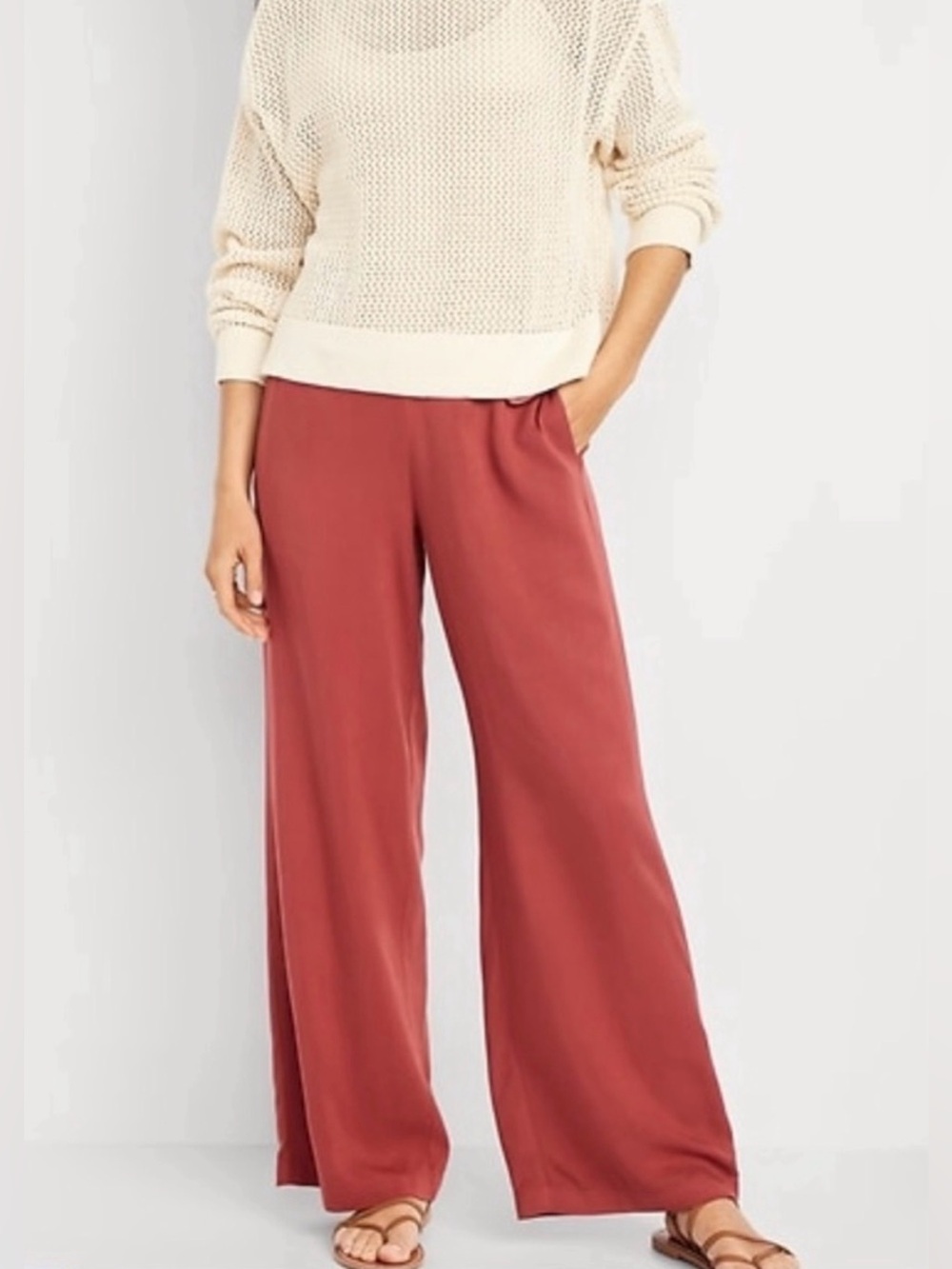 NWT Old Navy Wide-Leg Playa Pants in Cherry Birch (Clay Red) Size Medium - Picture 2 of 11